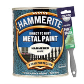 Hammerite Hammered White Paint 750ml With 1" Paint Brush Tin Paint
